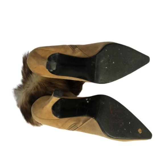 Stuart Weitzman Tan Ankle Boots with Fur Trim - Picture 5 of 6